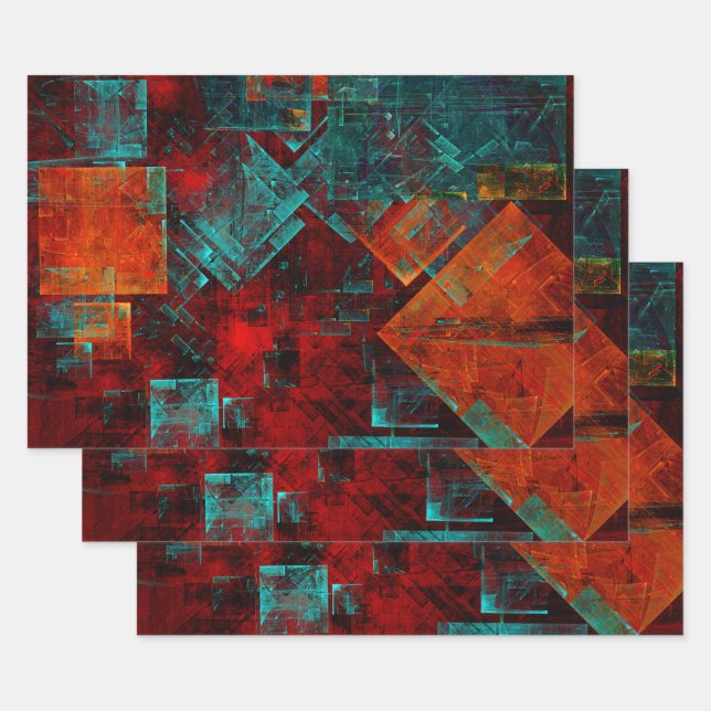 Abstract Modern Colourful Cool Artistic Pattern Wrapping Paper Sheets (Set)