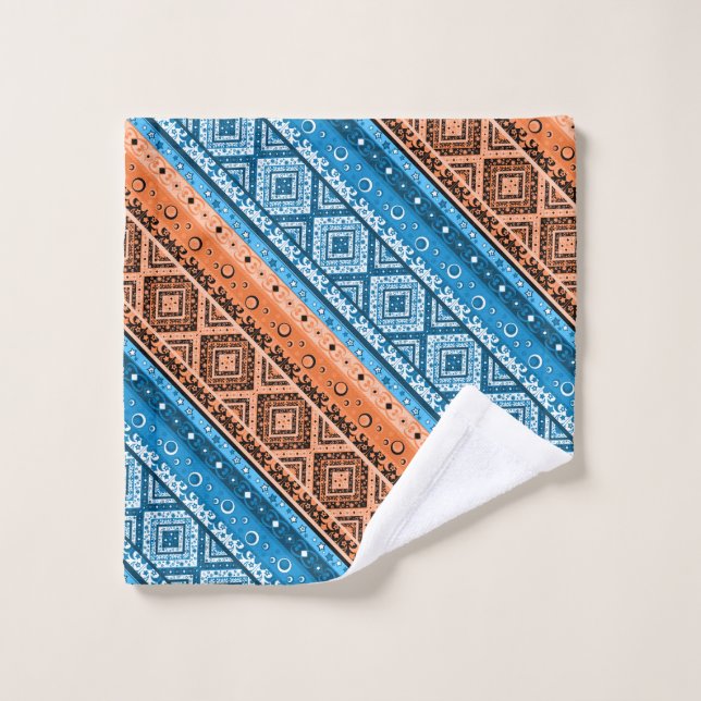 Abstract modern decor ornamental geometrical patch bath towel set (Wash Cloth)