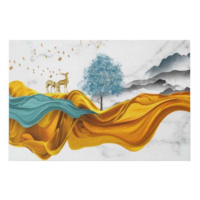 Abstract Modern Deer Landscape Mountains Nature Faux Canvas Print (Front)
