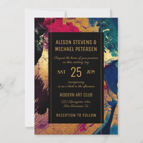Abstract modern design gold black wedding invitation
