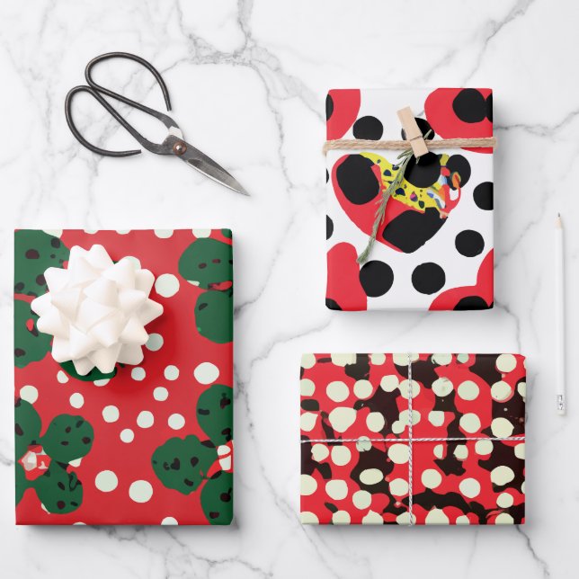 Abstract Modern Dots Black and Red Wrapping Paper Sheets (Front)