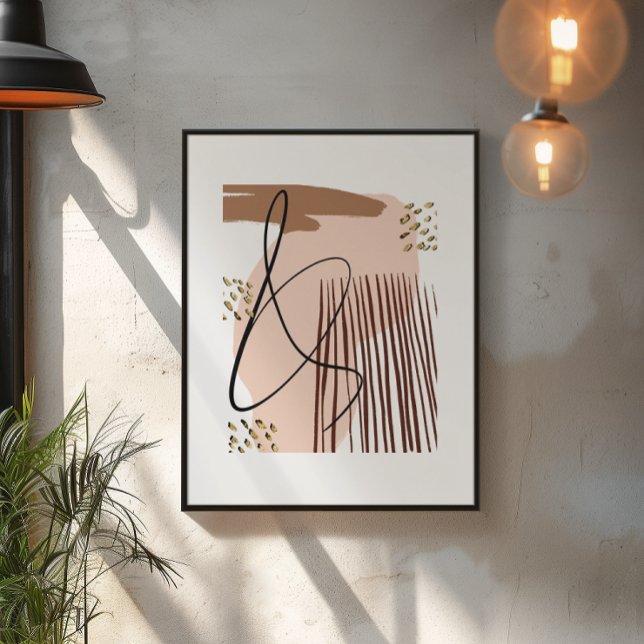 Abstract Modern Earthy Terracotta  Framed Art (Abstract Modern Earthy Terracotta Framed Art, with Metallic Gold, lines and patterns)