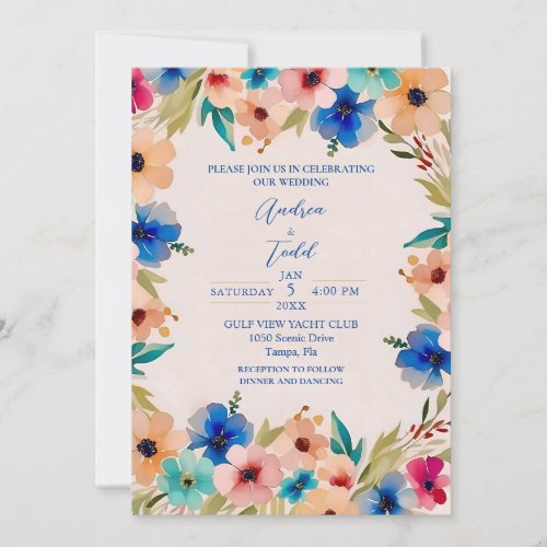 Abstract modern elegant floral watercolor wedding invitation