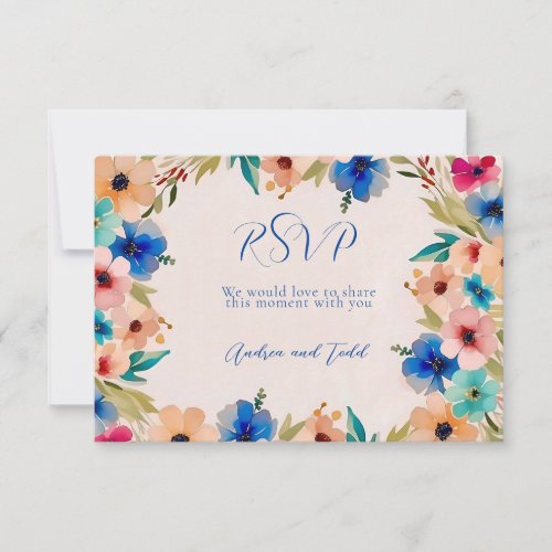 Abstract modern elegant floral watercolor wedding RSVP card