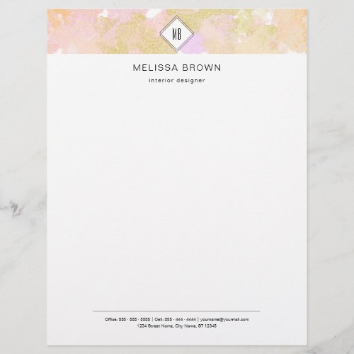 Abstract Modern Elegant Watercolor Logo Pink Gold Letterhead