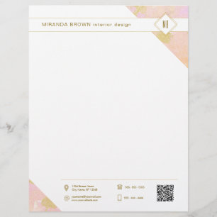Abstract Modern Elegant Watercolor Logo Pink Gold Letterhead
