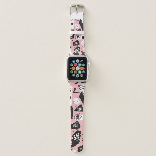 Abstract Modern Eye & Lips Pattern Apple Watch Band (Front)