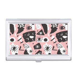 Abstract Modern Eye & Lips Pattern Business Card Case