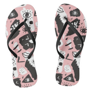 Abstract Modern Eye & Lips Pattern Flip Flops