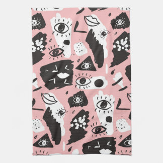 Abstract Modern Eye & Lips Pattern Kitchen Towel