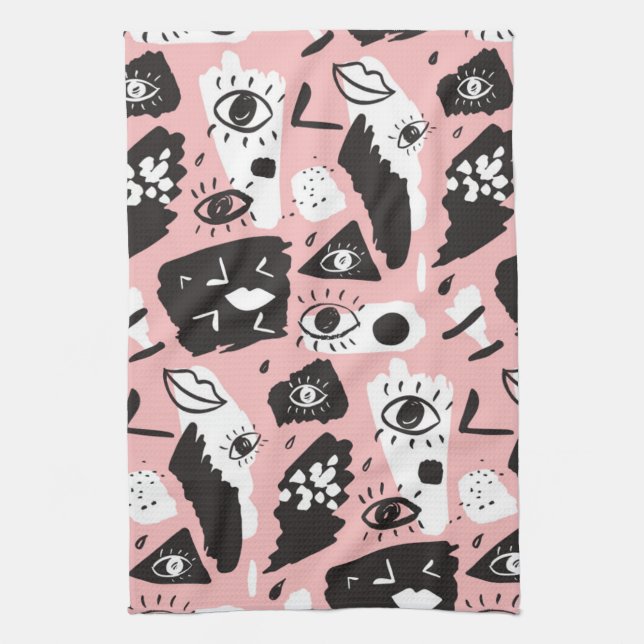 Abstract Modern Eye & Lips Pattern Kitchen Towel (Vertical)