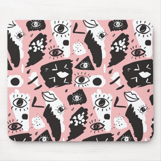 Abstract Modern Eye & Lips Pattern Mouse Pad (Front)