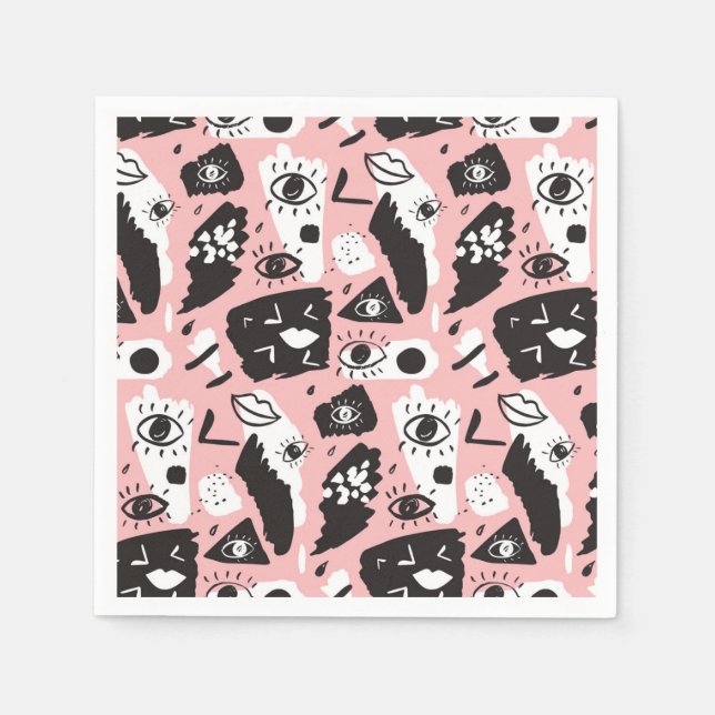 Abstract Modern Eye & Lips Pattern Napkins (Front)