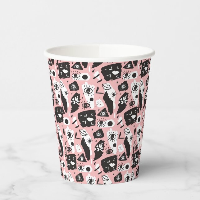 Abstract Modern Eye & Lips Pattern Paper Cups (Left)