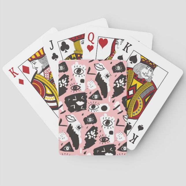 Abstract Modern Eye & Lips Pattern Poker Cards (Back)