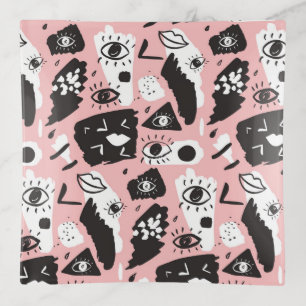 Abstract Modern Eye & Lips Pattern Trinket Tray
