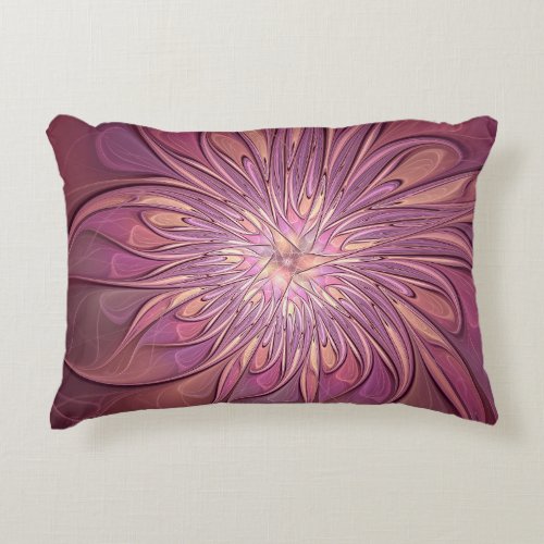 Abstract Modern Floral Fractal Art Berry Colors Accent Pillow