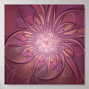 Abstract Modern Floral Fractal Art Berry Colors Acrylic Photo Tile