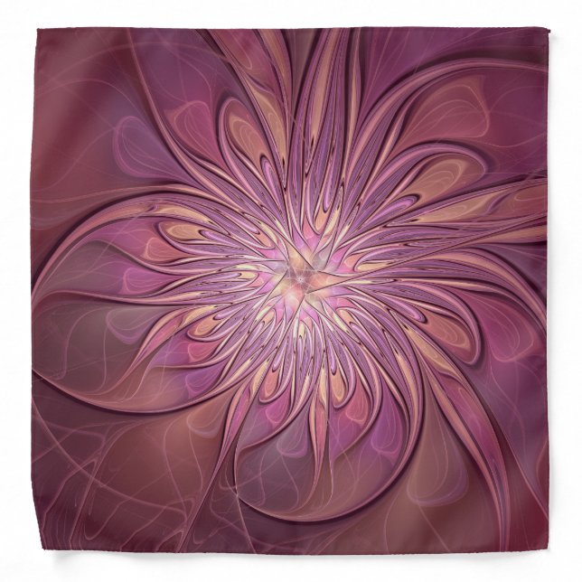 Abstract Modern Floral Fractal Art Berry Colors Bandana (Front)
