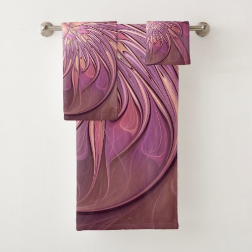 Abstract Modern Floral Fractal Art Berry Colors Bath Towel Set