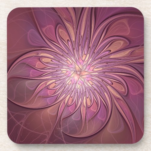 Abstract Modern Floral Fractal Art Berry Colors Beverage Coaster