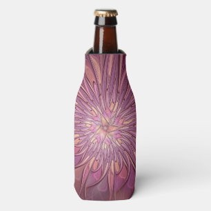 Abstract Modern Floral Fractal Art Berry Colors Bottle Cooler