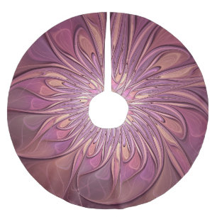 Abstract Modern Floral Fractal Art Berry Colors Brushed Polyester Tree Skirt