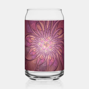 Abstract Modern Floral Fractal Art Berry Colors Can Glass
