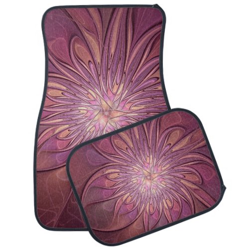 Abstract Modern Floral Fractal Art Berry Colors Car Floor Mat