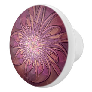 Abstract Modern Floral Fractal Art Berry Colors Ceramic Knob