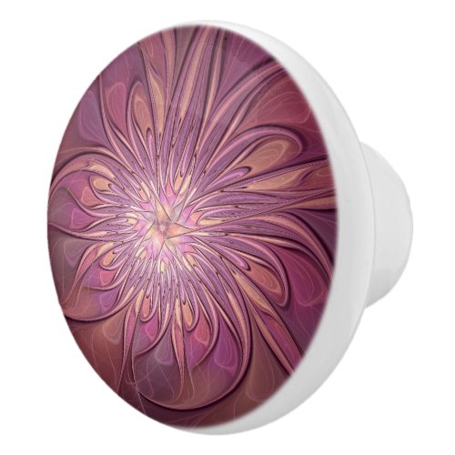 Abstract Modern Floral Fractal Art Berry Colors Ceramic Knob