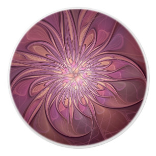 Abstract Modern Floral Fractal Art Berry Colors Ceramic Knob