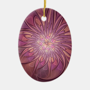 Abstract Modern Floral Fractal Art Berry Colors Ceramic Ornament