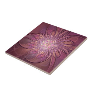 Abstract Modern Floral Fractal Art Berry Colors Ceramic Tile