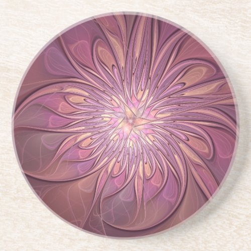 Abstract Modern Floral Fractal Art Berry Colors Coaster