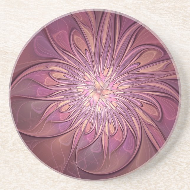 Abstract Modern Floral Fractal Art Berry Colors Coaster (Front)