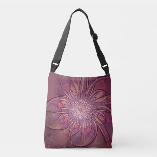Abstract Modern Floral Fractal Art Berry Colors Crossbody Bag