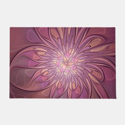 Abstract Modern Floral Fractal Art Berry Colors Doormat