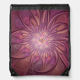 Abstract Modern Floral Fractal Art Berry Colors Drawstring Bag
