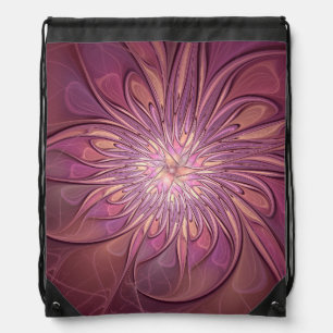 Abstract Modern Floral Fractal Art Berry Colors Drawstring Bag