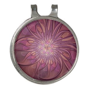 Abstract Modern Floral Fractal Art Berry Colors Golf Hat Clip