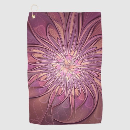 Abstract Modern Floral Fractal Art Berry Colors Golf Towel