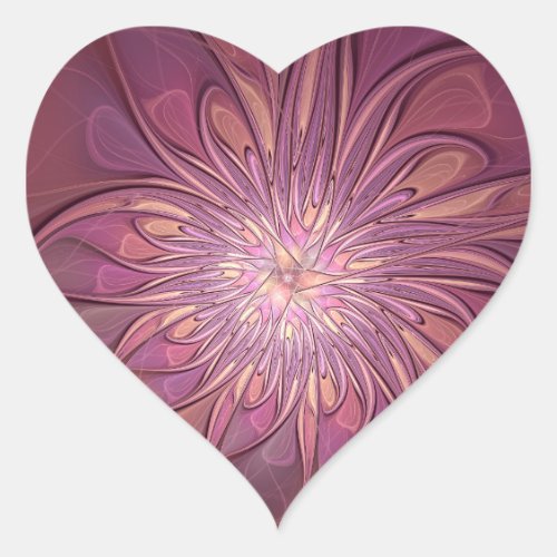 Abstract Modern Floral Fractal Art Berry Colors Heart Sticker