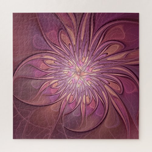 Abstract Modern Floral Fractal Art Berry Colors Jigsaw Puzzle