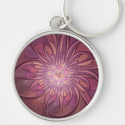 Abstract Modern Floral Fractal Art Berry Colors Keychain