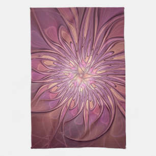 Abstract Modern Floral Fractal Art Berry Colors Kitchen Towel