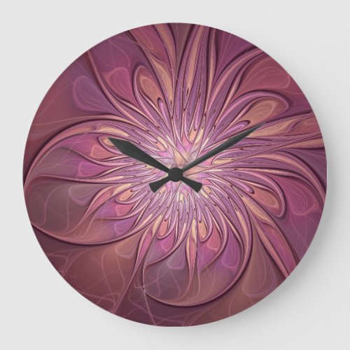 Abstract Modern Floral Fractal Art Berry Colors Large Clock