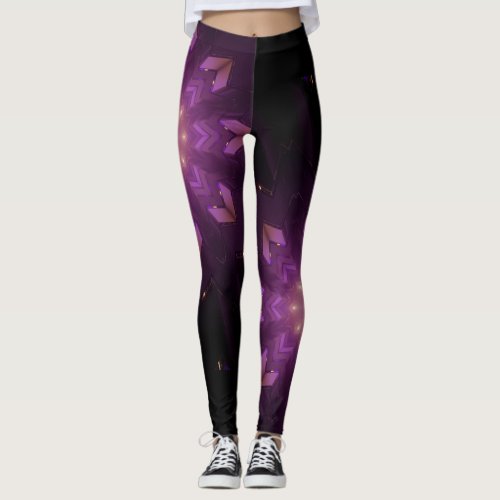Abstract Modern Floral Fractal Art Berry Colors Leggings