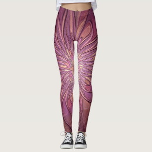 Abstract Modern Floral Fractal Art Berry Colors Leggings