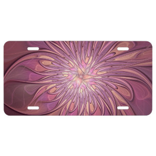 Abstract Modern Floral Fractal Art Berry Colors License Plate